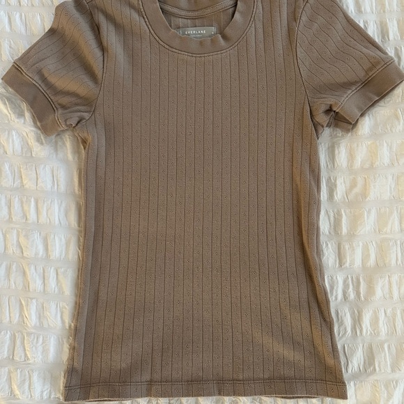 Everlane Tops - Everlane Pointelle Ribbed Short Sleeve Tee in Taupe Brown Sz Small